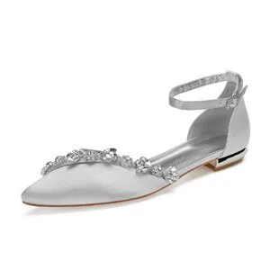 Lady pointed toe flats ankle strap evening dress shoes