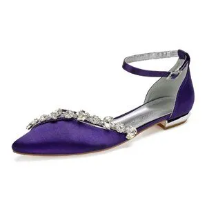 Lady pointed toe flats ankle strap evening dress shoes