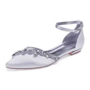 Lady pointed toe flats ankle strap evening dress shoes