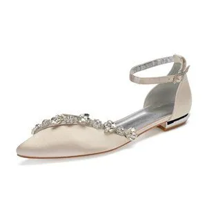 Lady pointed toe flats ankle strap evening dress shoes