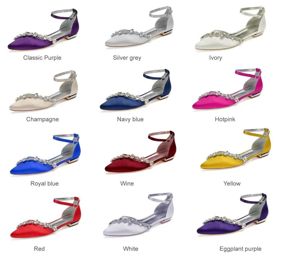 Lady pointed toe flats ankle strap evening dress shoes