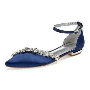 Lady pointed toe flats ankle strap evening dress shoes