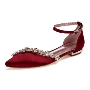 Lady pointed toe flats ankle strap evening dress shoes