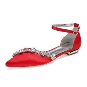 Lady pointed toe flats ankle strap evening dress shoes