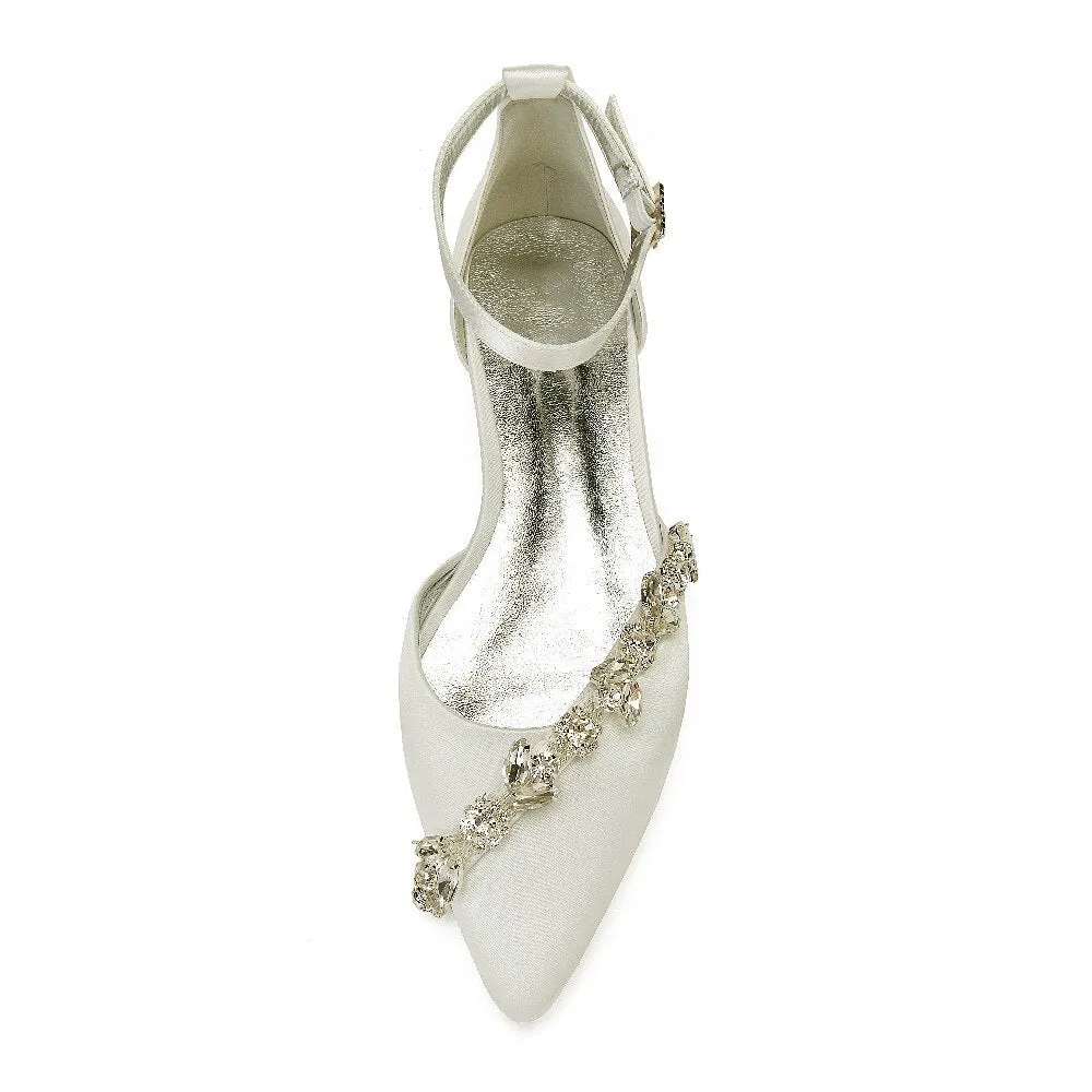 Lady pointed toe flats ankle strap evening dress shoes