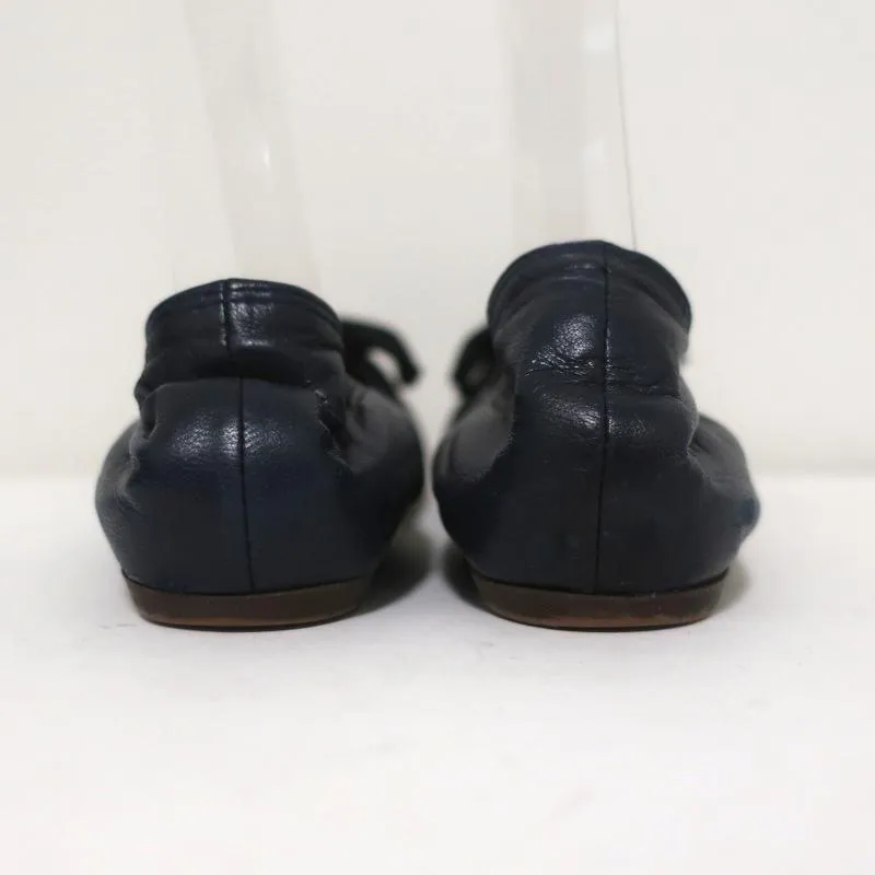 Lanvin Bow Ballet Flats Navy Leather Size 38.5