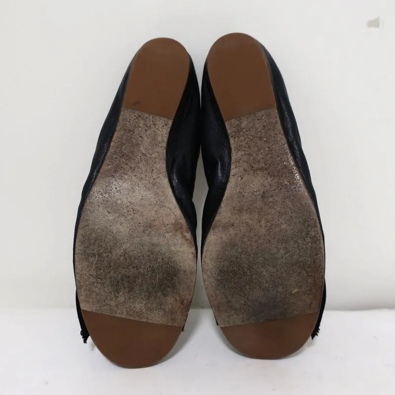 Lanvin Bow Ballet Flats Navy Leather Size 38.5
