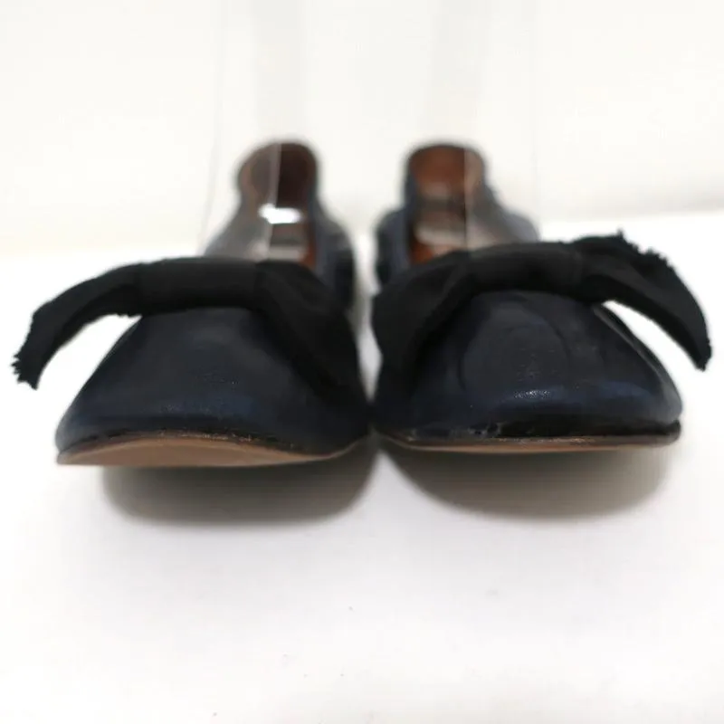 Lanvin Bow Ballet Flats Navy Leather Size 38.5