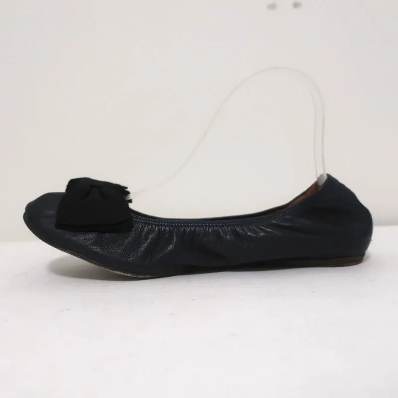 Lanvin Bow Ballet Flats Navy Leather Size 38.5