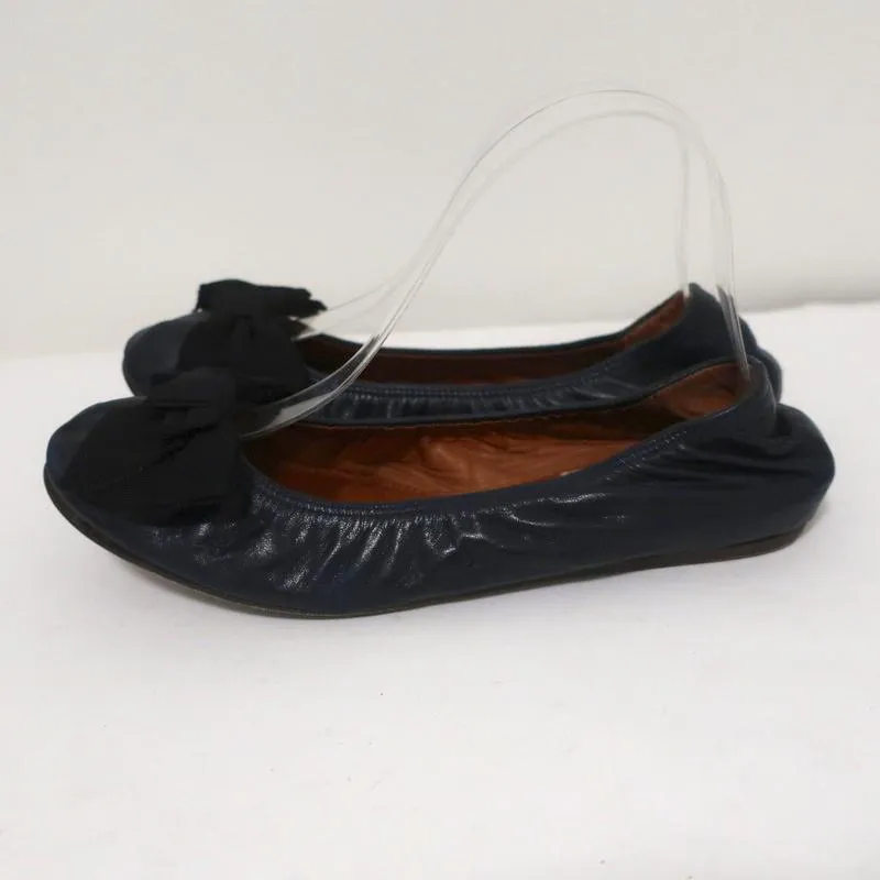 Lanvin Bow Ballet Flats Navy Leather Size 38.5