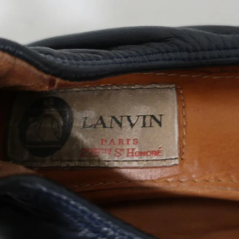 Lanvin Bow Ballet Flats Navy Leather Size 38.5