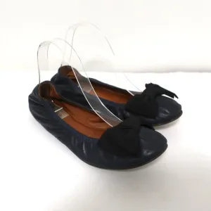 Lanvin Bow Ballet Flats Navy Leather Size 38.5