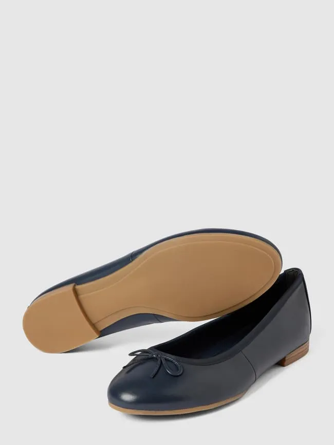 Leather ballet flats with decorative bow model "BASIC" Tamaris, dark blue