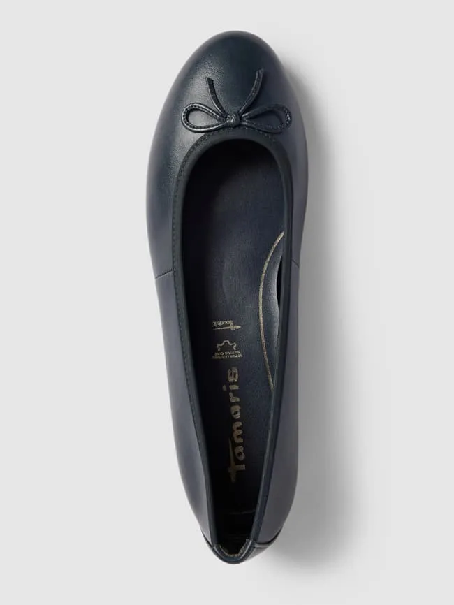 Leather ballet flats with decorative bow model "BASIC" Tamaris, dark blue