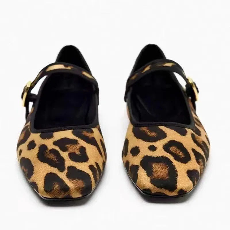 Leopard Square Toe Flat Slip-Ons