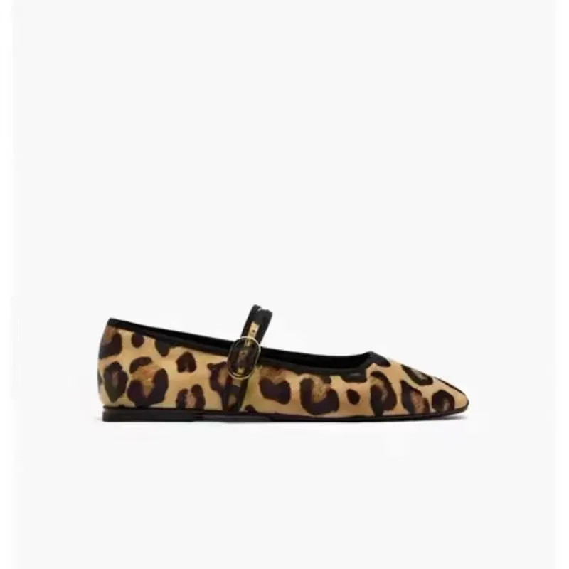 Leopard Square Toe Flat Slip-Ons