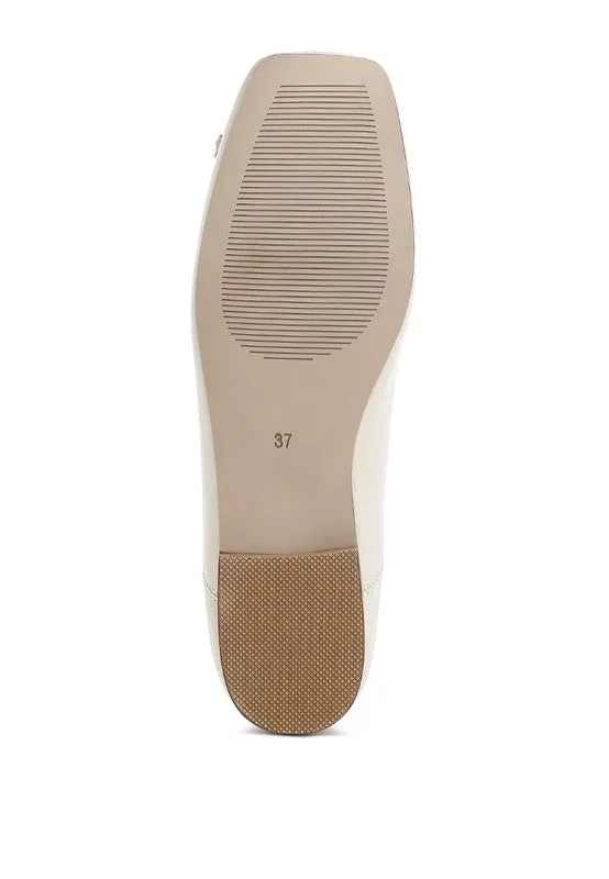 Lutten Genuine Leather Square -Toe Bow Ballerinas