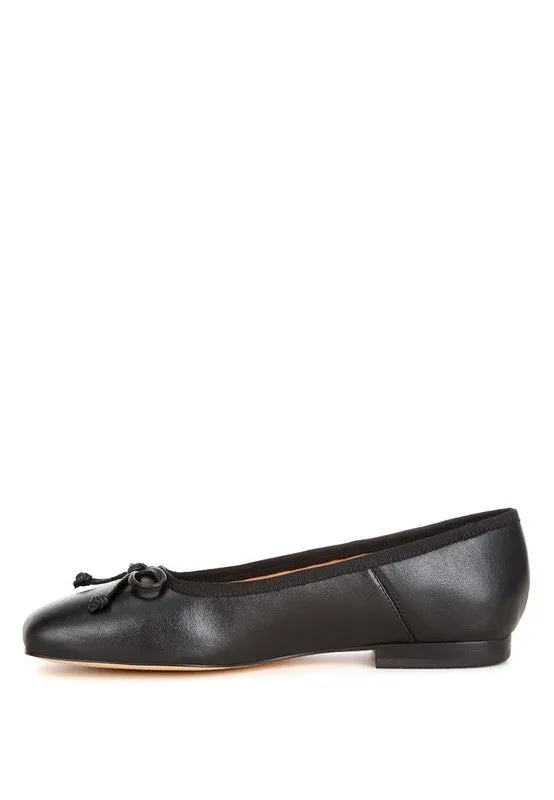 Lutten Genuine Leather Square -Toe Bow Ballerinas