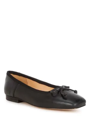 Lutten Genuine Leather Square -Toe Bow Ballerinas