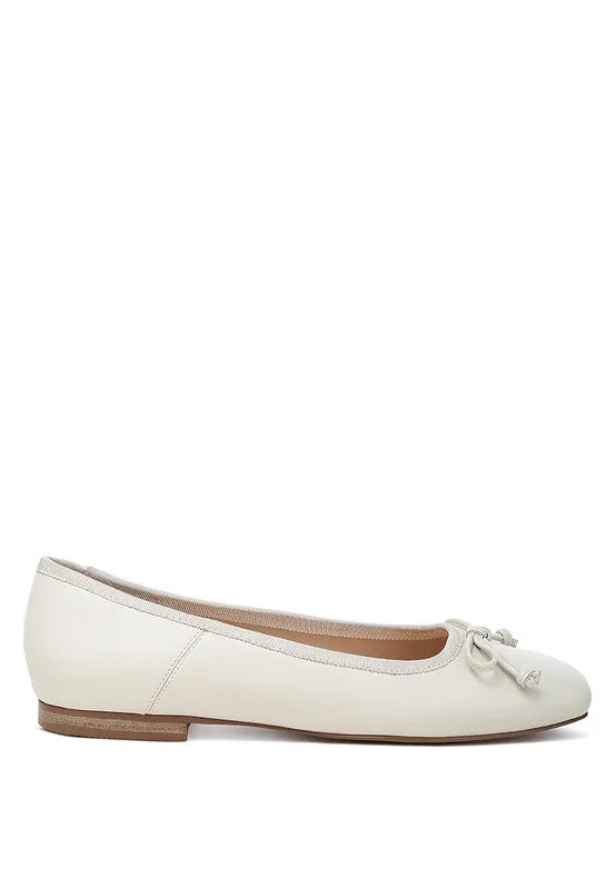 Lutten Genuine Leather Square -Toe Bow Ballerinas