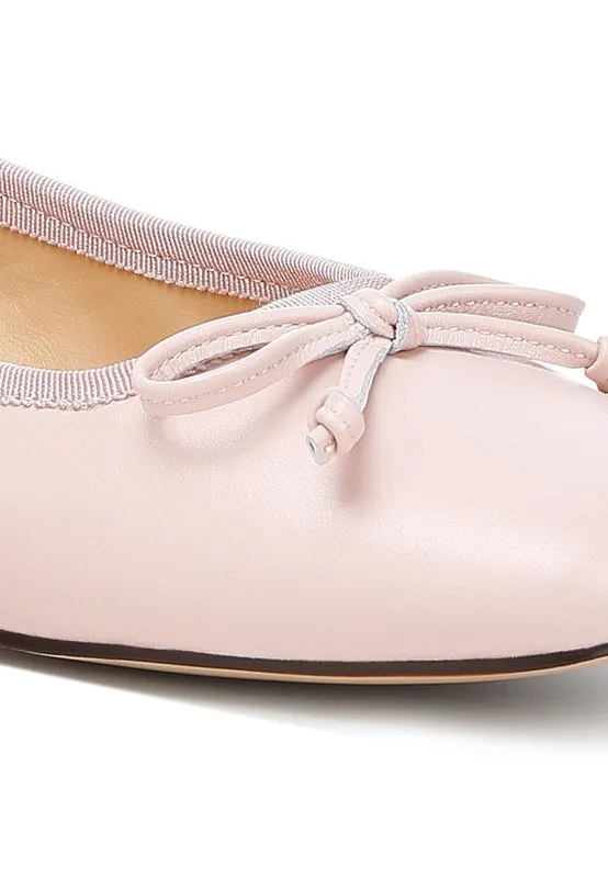 Lutten Genuine Leather Square -Toe Bow Ballerinas