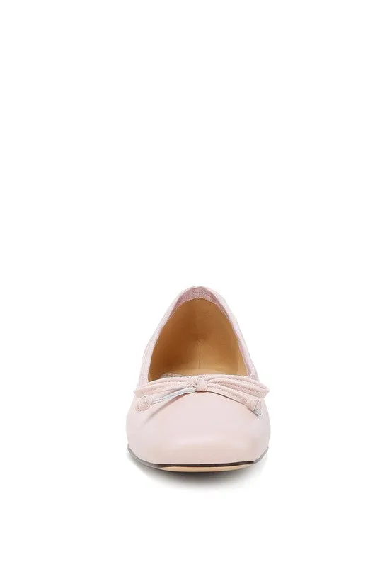 Lutten Genuine Leather Square -Toe Bow Ballerinas