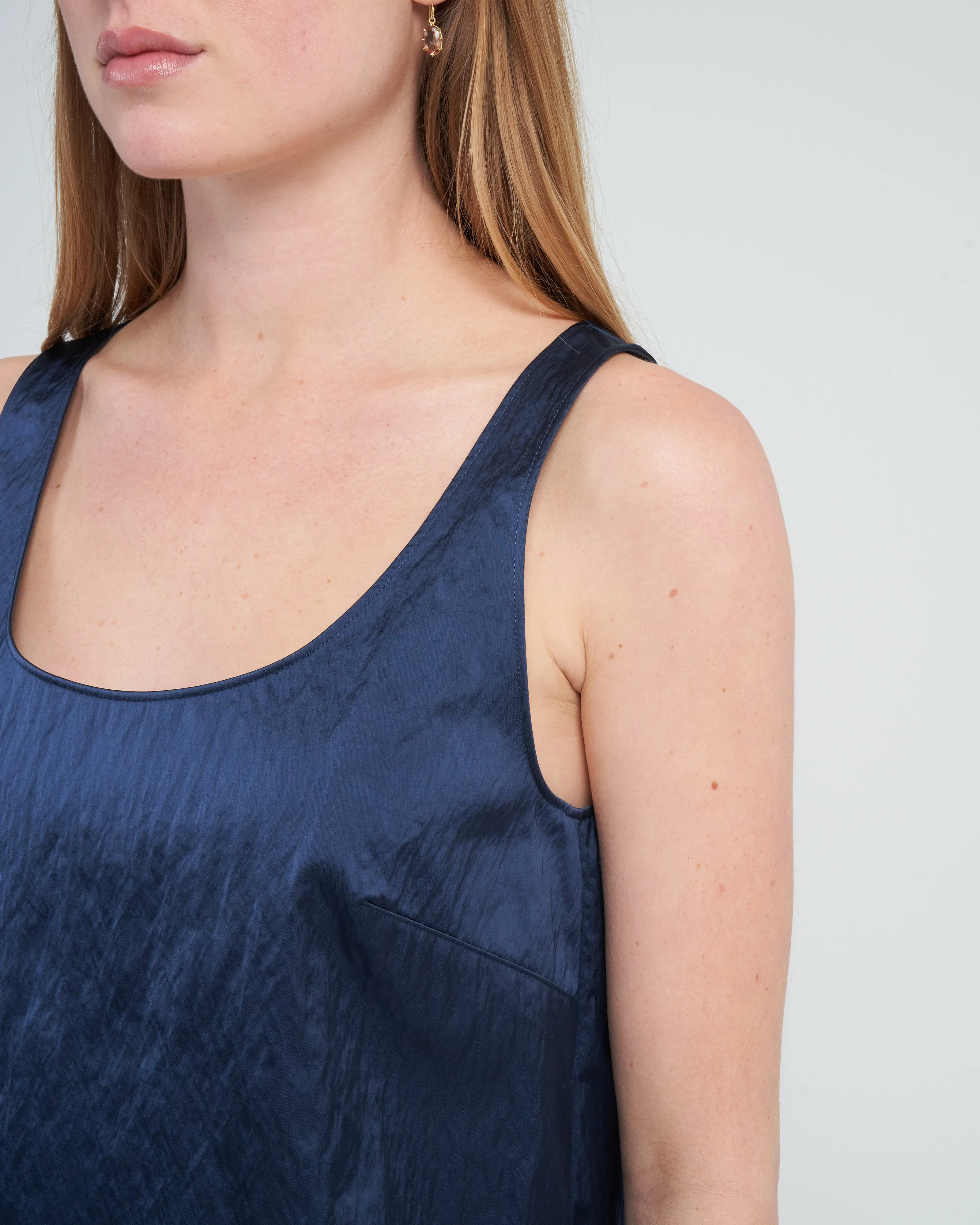 luxe eco satin nylon scoopneck tank - navy