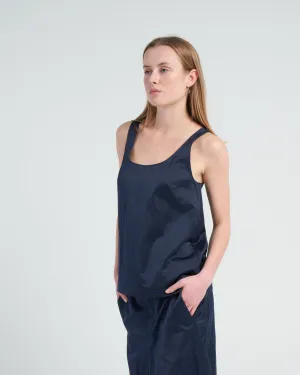 luxe eco satin nylon scoopneck tank - navy