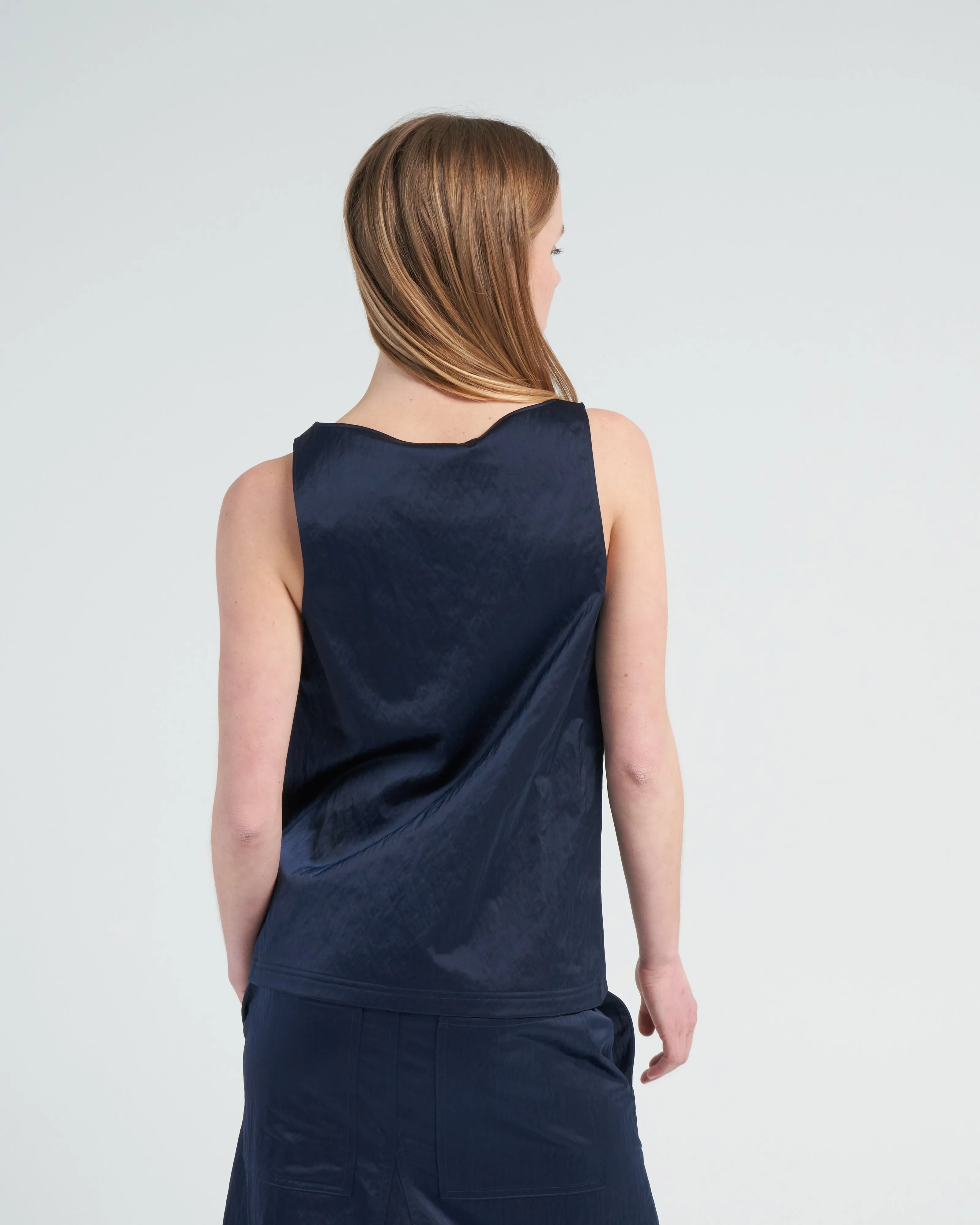 luxe eco satin nylon scoopneck tank - navy