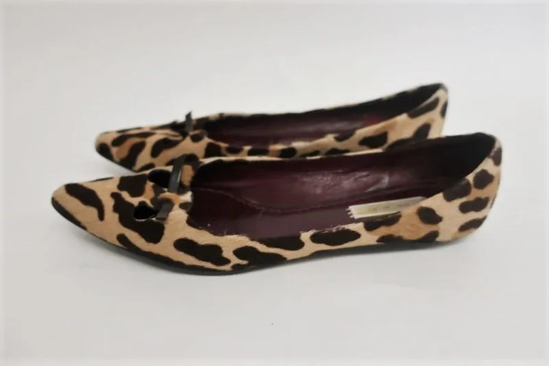 Marc Jacobs Mouse Ballet Flats Leopard Print Pony Hair Size 37.5 Pointed Toe