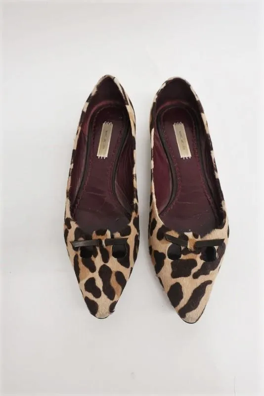Marc Jacobs Mouse Ballet Flats Leopard Print Pony Hair Size 37.5 Pointed Toe