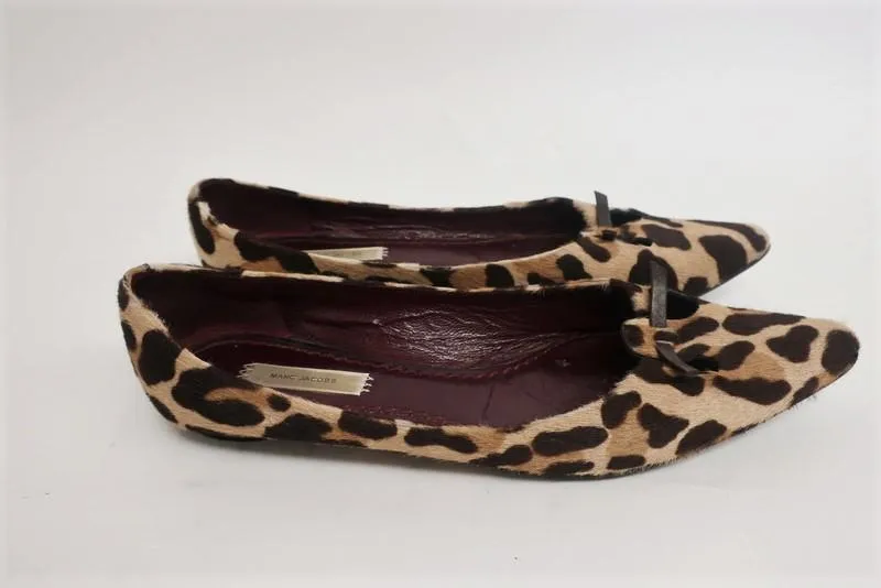 Marc Jacobs Mouse Ballet Flats Leopard Print Pony Hair Size 37.5 Pointed Toe