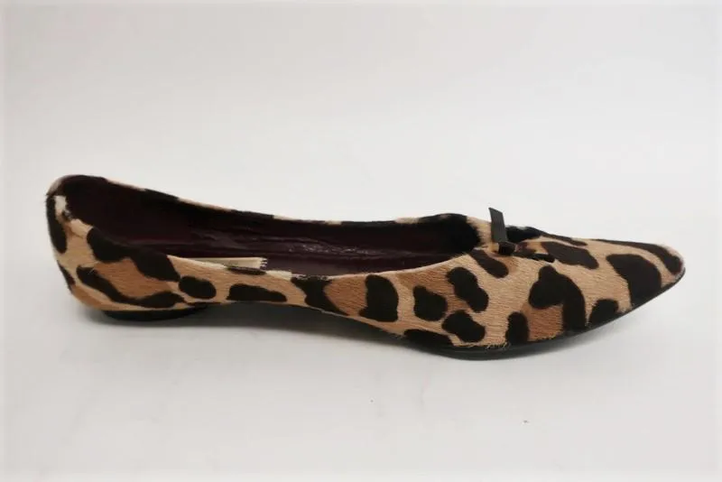 Marc Jacobs Mouse Ballet Flats Leopard Print Pony Hair Size 37.5 Pointed Toe