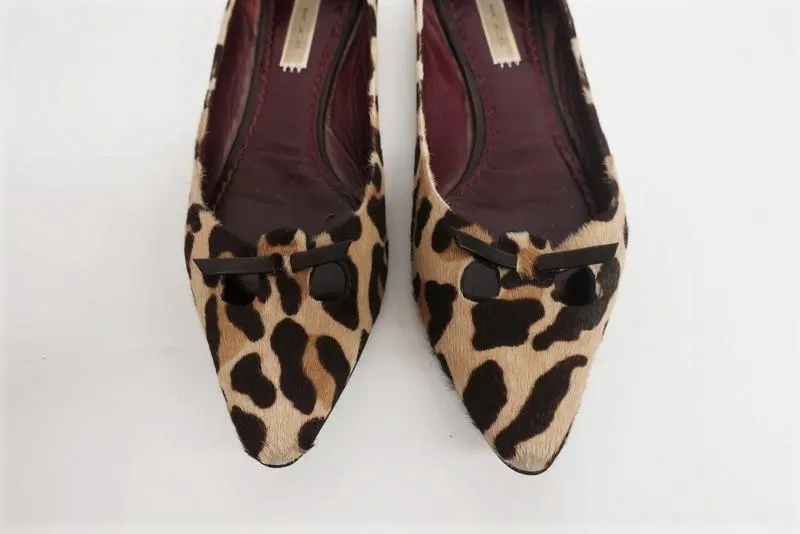 Marc Jacobs Mouse Ballet Flats Leopard Print Pony Hair Size 37.5 Pointed Toe