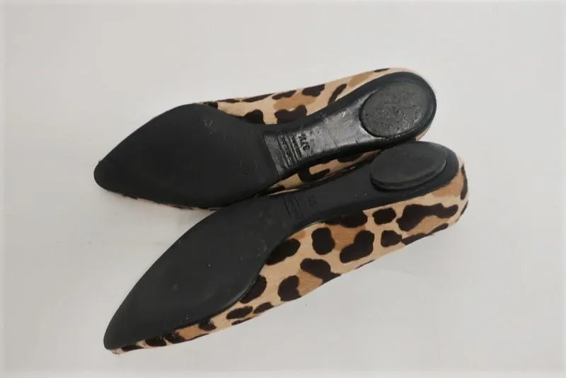 Marc Jacobs Mouse Ballet Flats Leopard Print Pony Hair Size 37.5 Pointed Toe