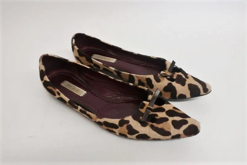 Marc Jacobs Mouse Ballet Flats Leopard Print Pony Hair Size 37.5 Pointed Toe