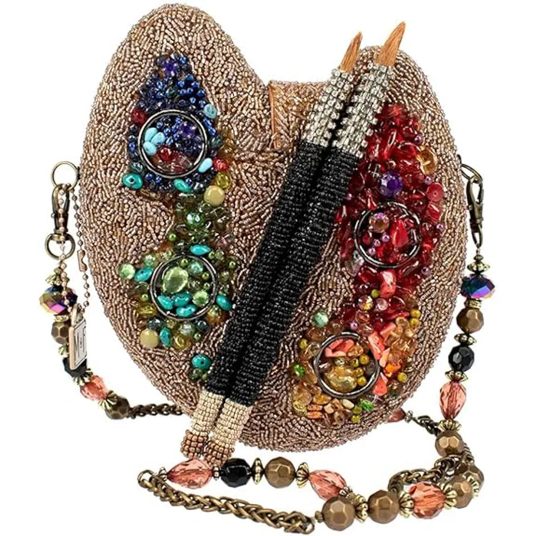 Mary Frances Painters Palette Art Special Bag Handbag Beaded Gold Rainbow New