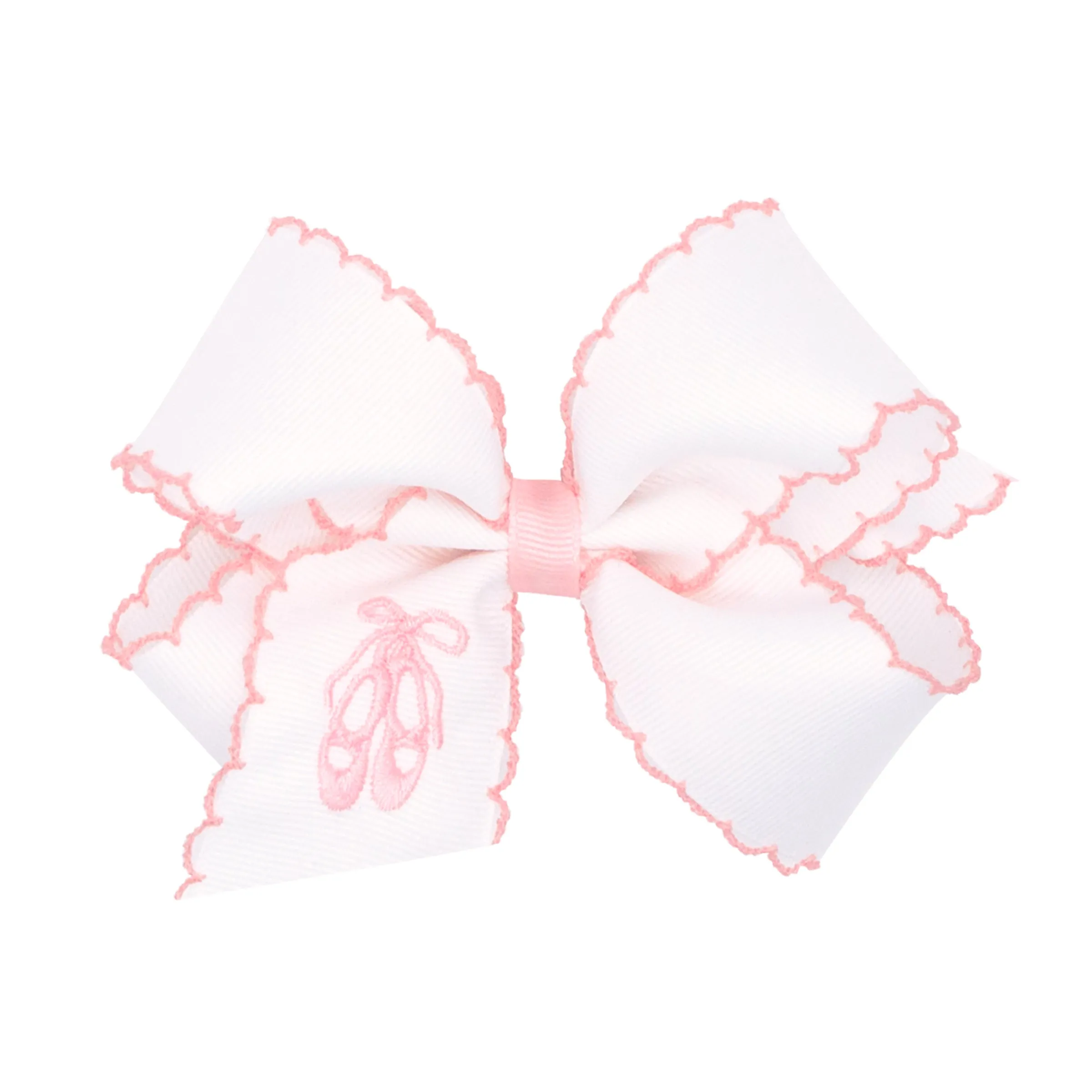 Medium Grosgrain Hair Bow w/ Pink Moonstitch Edge - Ballet