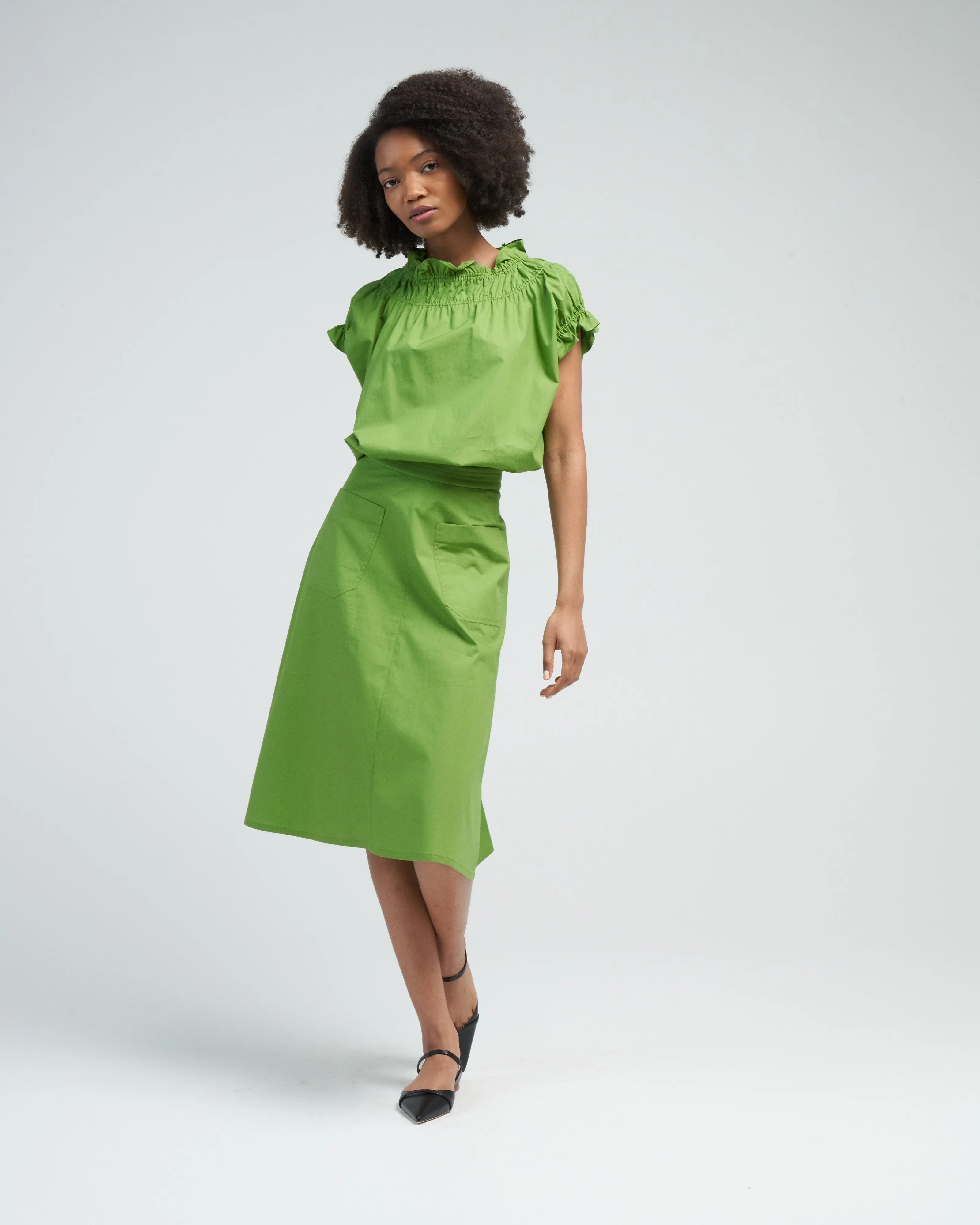 memoir 1 ruched cap sleeve - praire green