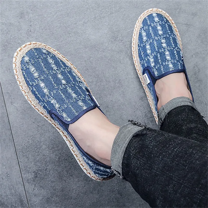 Men's Casual Lazy Slip-On Sewing Thread Fisherman Canvas Shoes