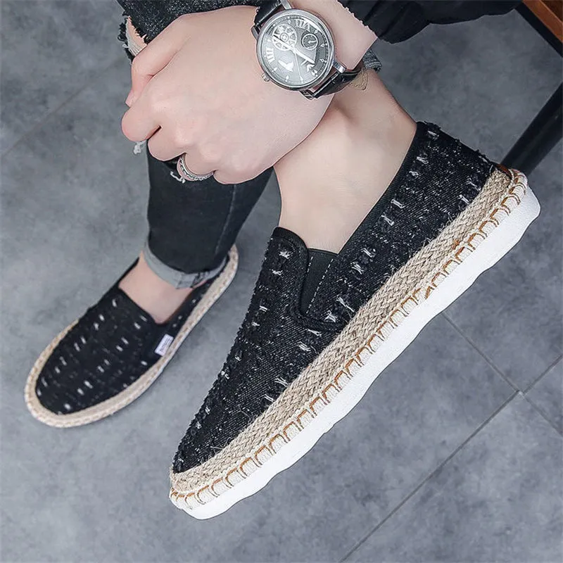 Men's Casual Lazy Slip-On Sewing Thread Fisherman Canvas Shoes