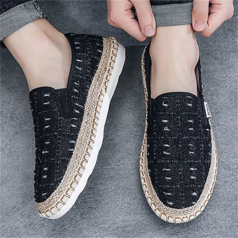Men's Casual Lazy Slip-On Sewing Thread Fisherman Canvas Shoes
