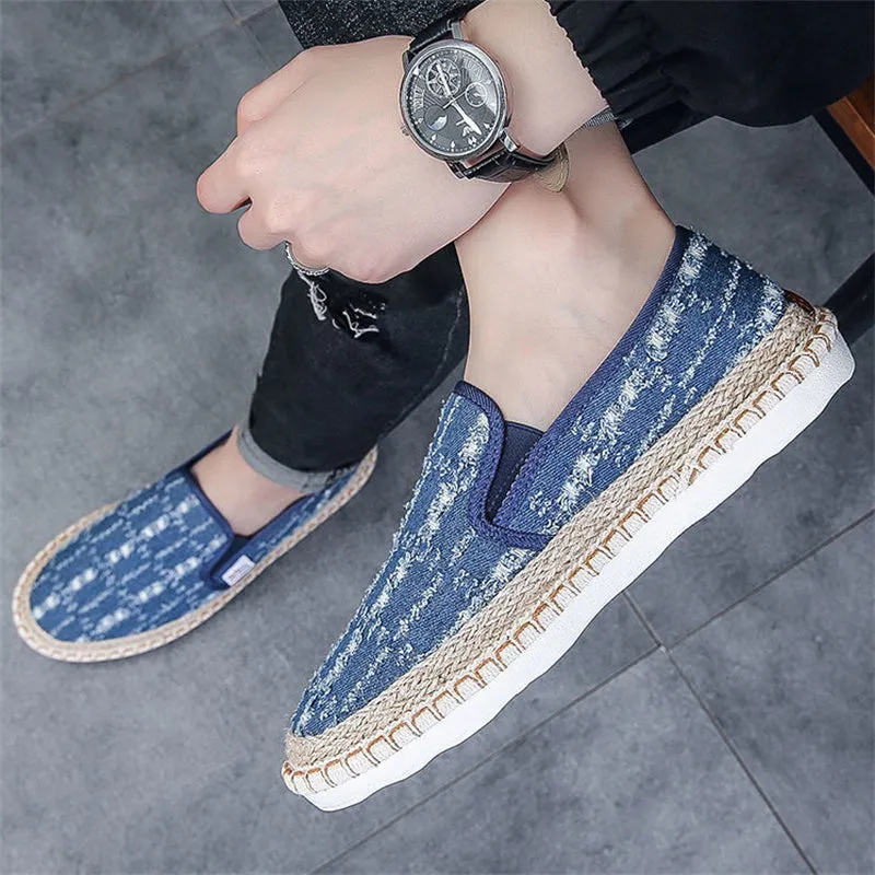 Men's Casual Lazy Slip-On Sewing Thread Fisherman Canvas Shoes