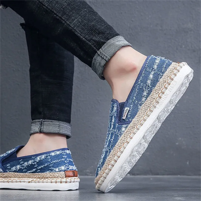 Men's Casual Lazy Slip-On Sewing Thread Fisherman Canvas Shoes
