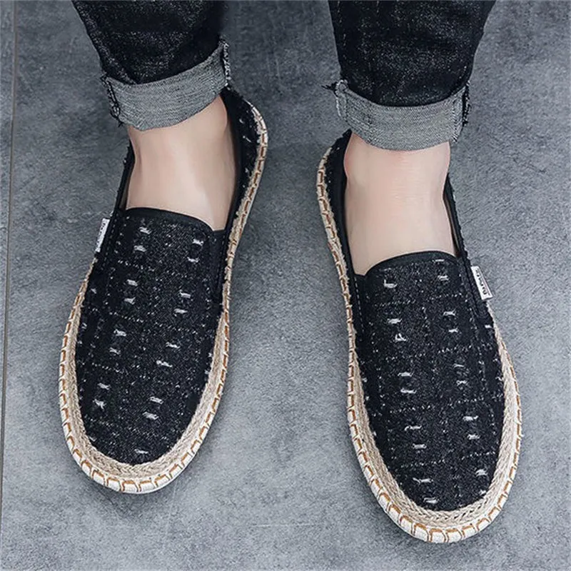 Men's Casual Lazy Slip-On Sewing Thread Fisherman Canvas Shoes