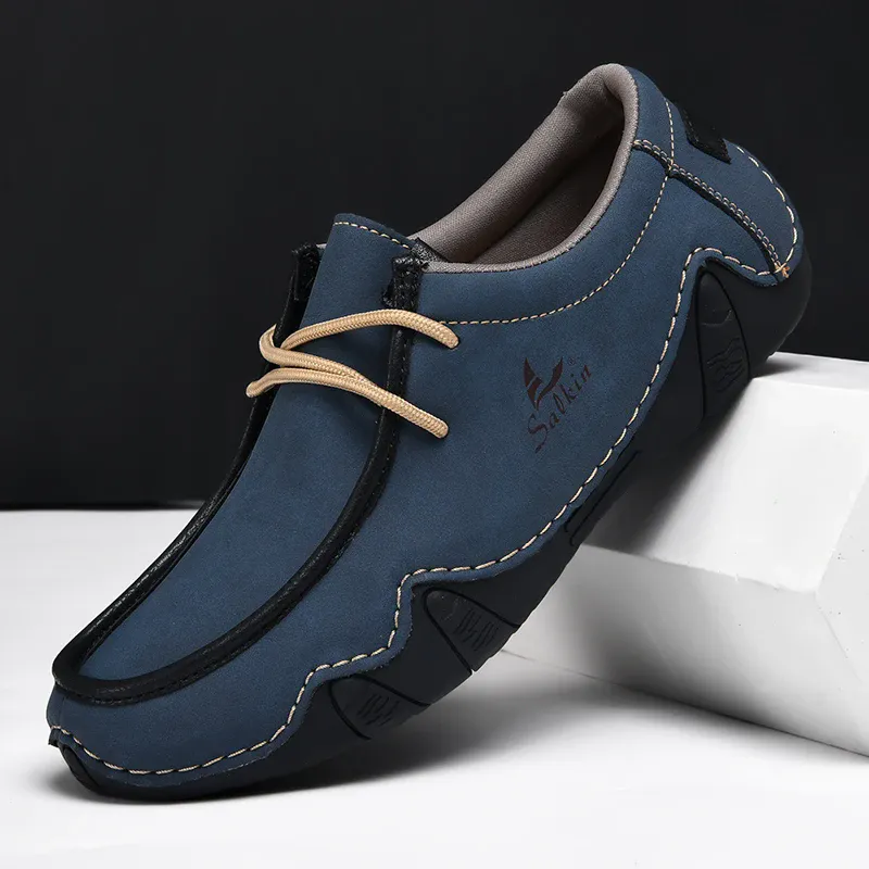 Men's Relaxed Cozy Contrast Color Lace-Up Flats