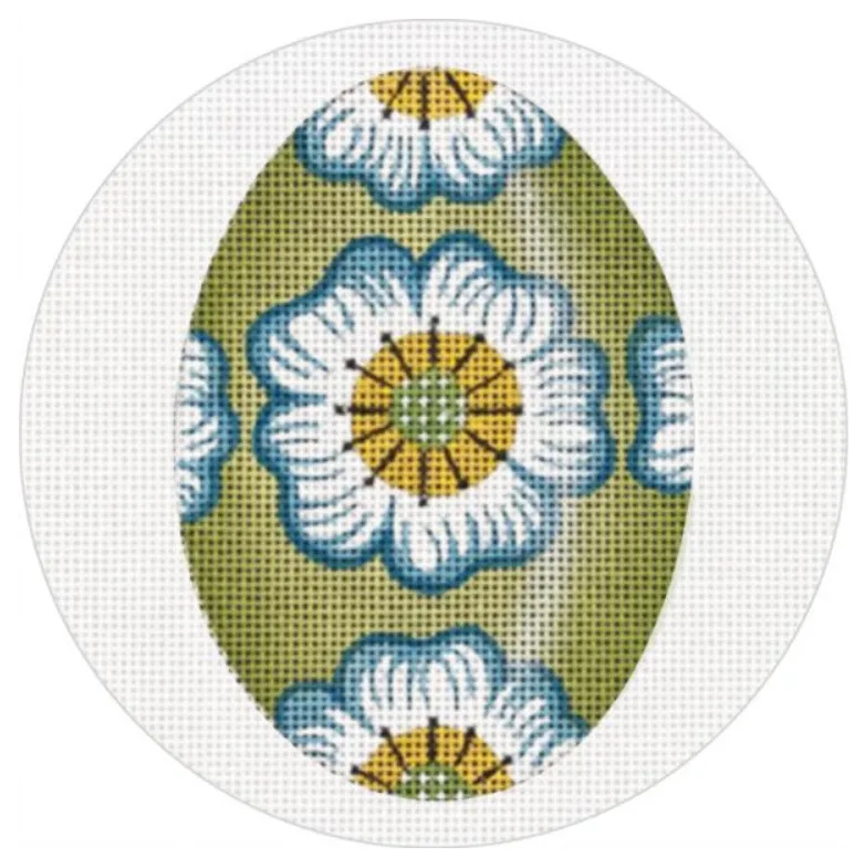 MLT745B  GREEN W/BLUE FLOWER EGG ORNAMENT