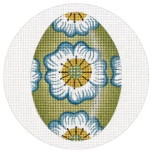 MLT745B  GREEN W/BLUE FLOWER EGG ORNAMENT