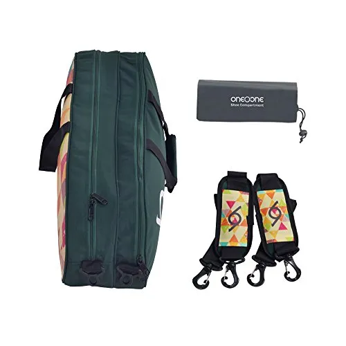 One O One - Canvas Collection Double Green & Triangle 2 - Badminton/Tennis Kitbag