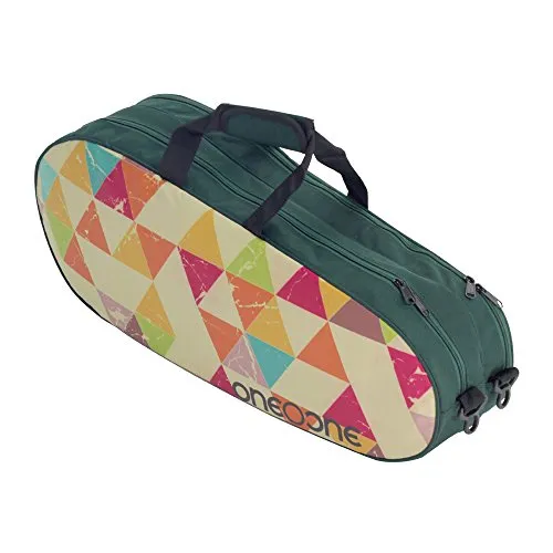 One O One - Canvas Collection Double Green & Triangle 2 - Badminton/Tennis Kitbag